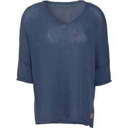 Knit Factory Jasmin Gebreide Dames Trui - V-hals - Jeans - 36/44 - 80% Gerecycled katoen