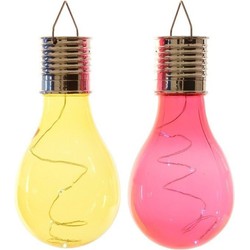 2x Buitenlampen/tuinlampen lampbolletjes/peertjes 14 cm geel/rood - Buitenverlichting