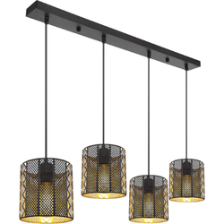 4- lichts hanglamp met acryl kristallen | Zwart / Goud | Metaal  E27 LED voor woon- eetkamer