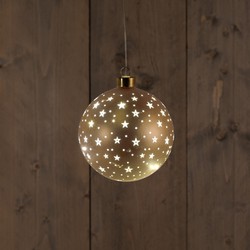 Ball Glass Matt Gold With Stars 12Cm / Led Warm White /