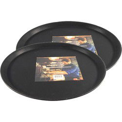 2x dienblad - anti-slip - zwart - kunststof - d35 x h2 cm - Dienbladen