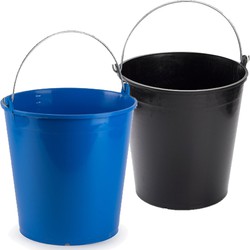 Blauwe en zwarte schoonmaakemmers/huishoudemmers set 15 liter en 32 x 31 cm - Emmers