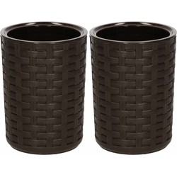 2x Bruine tandenborstelhouders van 14 cm - Tandenborstelhouders