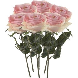6 x Kunstbloemen steelbloem licht roze roos Simone 45 cm - Kunstbloemen
