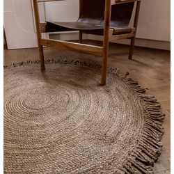 Rond jute vloerkeed Ibiza met franje Beige - <a href="https://vloerkledenloods.nl/vloerkleden/jute-vloerkleden">Jute</a> - Rond 180 Ø - (L)