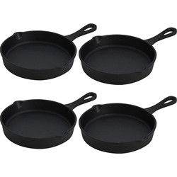 Excellent Houseware Serveerpannetje - 4x - met steel - D14 cm - gietijzer - Braadpannen