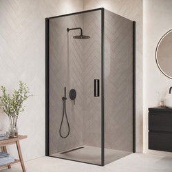 Badplaats Douchecabine Alava 100 x 100 x 190 cm - Zwart met Rookglas - Douchewand met Draaideur