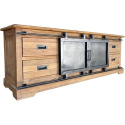 D - Livingfurn - TV Meubel Porto 180 cm - Teakhout / Gecoat Staal