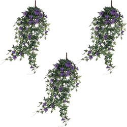 3x stuks groene Petunia met paarse bloemen kunstplanten 80 cm - Kunstplanten