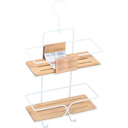 Doucherek/badkamerrek metaal/bamboe 2 laags met haak 47 cm - Douche- en badrekjes