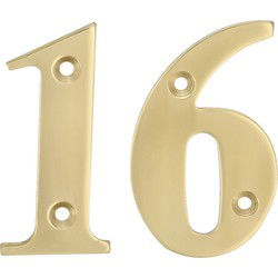AMIG Huisnummer 16 - massief messing - 5cm - incl. bijpassende schroeven - gepolijst - goudkleur - Huisnummers
