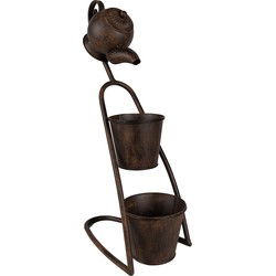 Clayre & Eef Planthouder Theepot Bruin IJzer