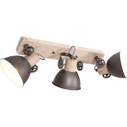 Houten plafondlamp met 3 bruine spots Mexlite Gearwood Antraciet