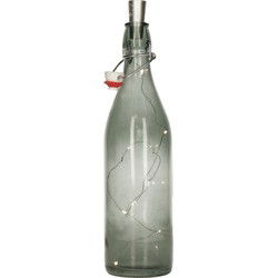 Decoratie fles - grijs - met kurk verlichting - 30 cm - glas - 1 ltr - Decoratieve flessen