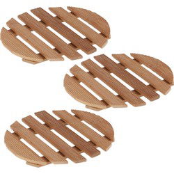 Pannenonderzetter - Set van 3x stuks - rond - 15 x 15 cm - hout - onderzetter - treefje - Panonderzetters