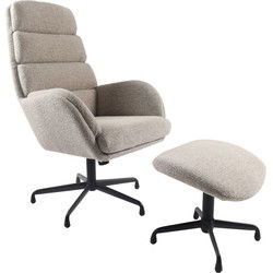 Fauteuil Bouclé Taupe/Zwart - Voetenbank - 70x77x110cm - Sifton