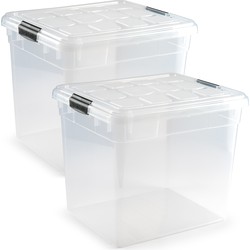 2x Opslagbakken/organizers met deksel 35 liter transparant - Opbergbox