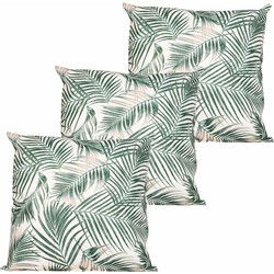 Anna's collection buitenkussen palm - 3x - wit/groen - 60 x 60 cm - Sierkussens