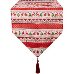 Clayre & Eef Tafelloper Kerst 33x180 cm Rood Polyester