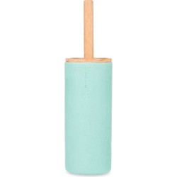 Berilo Malaga Toiletborstel in houder/wc-borstel - polyresin/rvs met bamboe - mintgroen - 38 cm - Toiletborstels
