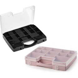 Forte Plastics - Opberg vakjes doos/Sorteerbox - 13-vaks kunststof - 27 x 20 x 3 cm - zwart en oud r - Opbergbox