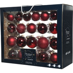 42x Glazen kerstballen glans/mat/glitter donkerrood 5-6-7 cm kerstboom versiering/decoratie - Kerstbal