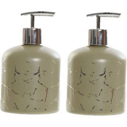 2x stuks zeeppompjes/zeepdispensers kaki groen van glas 350 ml - Zeeppompjes