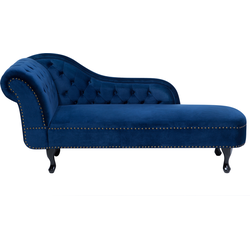 Beliani NIMES - Chaise longue-Blauw-Fluweel