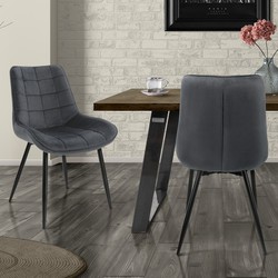 Eetkamerstoel set van 2 vierkant antraciet fluwelen bekleding met metalen poten incl. montagemateriaal ML-Design