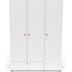 Kledingkast met 3 deuren en 1 lade met kledingroede en legplank, eiken kronberg en wit decor - L 134,6 cm