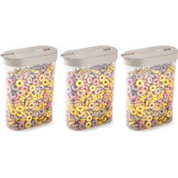 Plasticforte Voedselcontainer strooibus - 3x - beige - inhoud 1 liter - kunststof - 15 x 7 x 19 cm - Voorraadpot