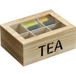 6-vaks Tea theedoosje/theekistje van hout 16 x 21,7 x 9 cm - Theedozen