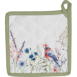Clayre & Eef Pannenlap  20x20 cm Wit Groen Katoen Vierkant Bloemen Afgiet Pannenlap