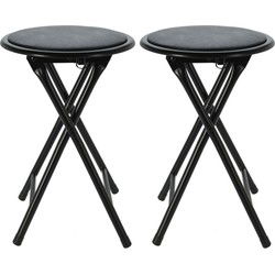 Excellent Houseware - 2x - bijzet krukje/stoel - Opvouwbaar - zwart - 45 cm - Krukjes