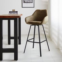 Draaibare Barkruk Groen Ecoleder Elise - Met Armleuning - Zithoogte 79 cm