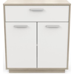 Buffet met 2 deuren en 1 lade, hout- en witdecor, 78 cm breed - Léo