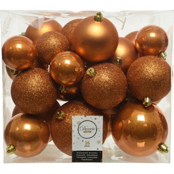 Decoris Kerstballen - 26x st - cognac bruin - 6-8-10 cm - kunststof - Kerstbal