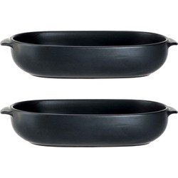 2x Zwarte ovenschalen/braadsledes van aardewerk 24 x 15 cm - Ovenschalen