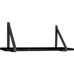 Forno Shelf - Shelf in black with black leather straps 80x20 cm