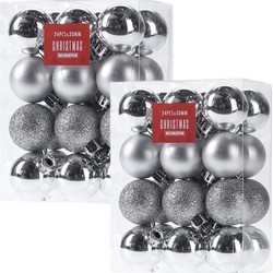 48x Glans/mat/glitter kerstballen zilver 3 cm kunststof kerstboom versiering/decoratie - Kerstbal
