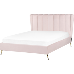 Beliani MIRIBEL - Tweepersoonsbed-Roze-Fluweel