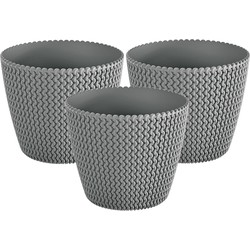 Prosperplast Plantenpot Splofy - 3x - steengrijs - kunststof - D13 x H11 cm - Plantenpotten