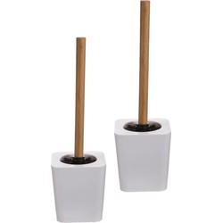 2x stuks WC-/toiletborstel met houder wit kunststof/bamboe 38 cm - Toiletborstels