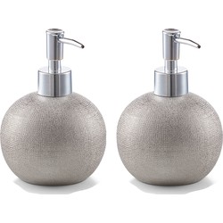 Set van 2x Zeeppompje/dispenser keramiek - zilver glitter - 10 x 14 cm - Zeeppompjes