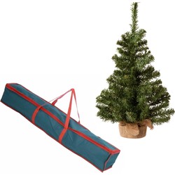 Volle kerstboom in jute zak 60 cm kunstbomen inclusief opbergzak - Kunstkerstboom