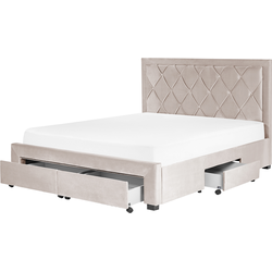 Beliani LIEVIN - Tweepersoonsbed-Beige-Fluweel