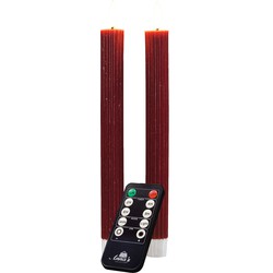 Anna's Collection LED dinerkaarsen - 2x - bordeaux rood - ribbel - LED kaarsen