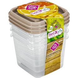 Hega Hogar Vershoudbakjes - set 3x stuks - 0.3 liter - transparant/beige - L8 x B8 x H11 cm - Vershoudbakjes