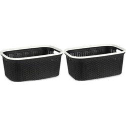 Kipit Wasmand van rotan gevlochten - 2x - zwart - kunststof - 36 liter - 53 x 36 x 25 cm - Wasmanden