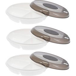 Excellent Houseware Magnetronschaal met vakjes - 3x - deksel - beige - kunststof - Dia 24 x H 6,5 cm - Magnetronbakken